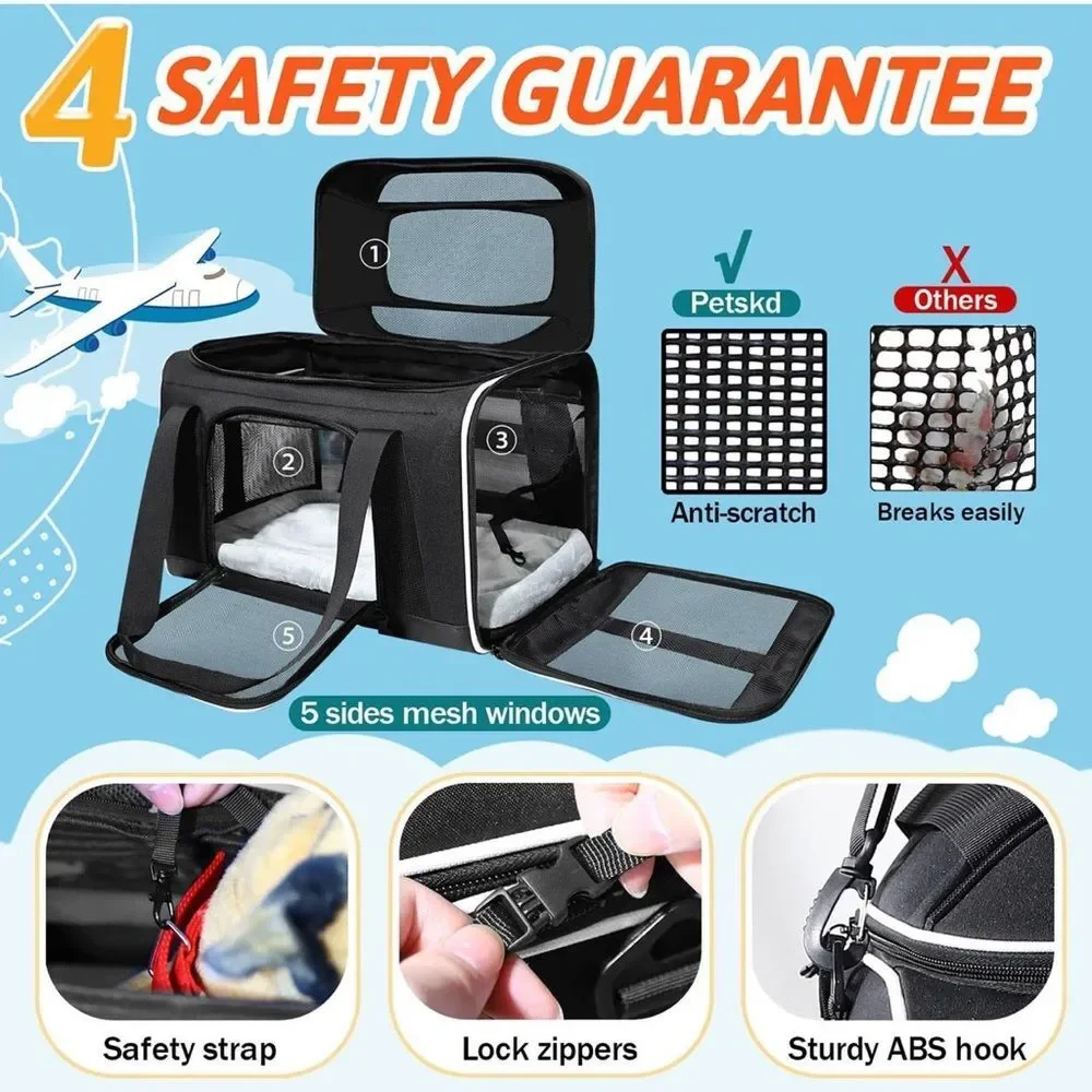 Black Soft-Sided Dog Carrier Tote with Mesh Panels